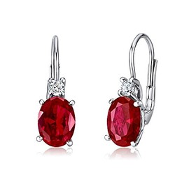 SILVEGO Women's Earrings 925 Sterling Silver with Synthetic Ruby, White Gold Metal, Created Ruby