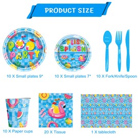 81 Pieces Pool Birthday Party Supplies, Summer Pool Tableware Set Birthday Meal Party, Hawaii Holiday Decoration Supplies