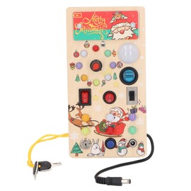 Busy Toddler Board with 8 LED Light Switches Wood Christmas Style Light Switch Busy Controller Board Sensory Toy for Under 1 Year Old