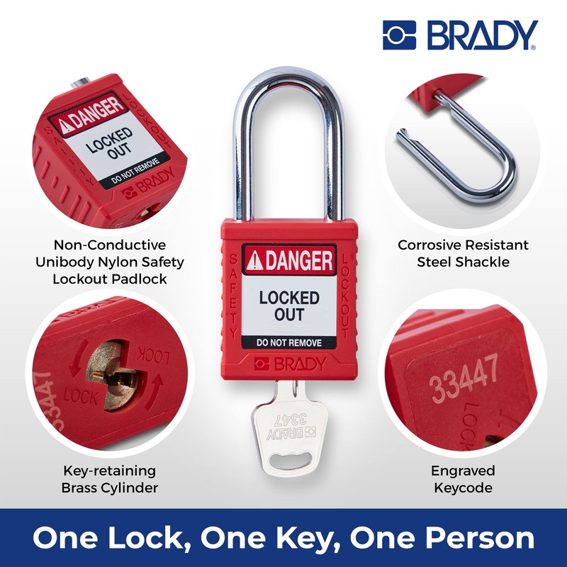 Brady Safety Lockout Padlock Sets - 6 Pack - Red