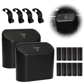 Idota Pack of 2 Car Rubbish Bins, Car Rubbish Bin with 150 Car Bin Bags and 4 Pieces Car Seat Hooks, Multifunctional Car Rubbish Bin with Lid, Bin for Car, Car Accessories
