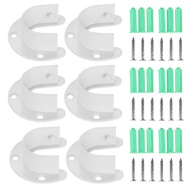 OwnMy 6 Packs Closet Rod End Supports Curtain Flange Rod Holder 1-1/4" Diameter, U Shaped Stainless Steel Closet Pole Sockets Opening Flange Rod Bracket for Closet Shelf Wardrobe Shower Curtain, White