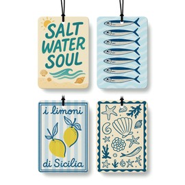 FISWAFY Blue Coastal Beach Car Air Freshener 4 Pcs, Retro Summer Beach Fish Seashell Lemon Hanging Air Freshener for Cars Closet Drawer Books, Beachy Car Accessories Mirror Decor for Women