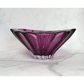 Czech Bohemian Crystal Glass Bowl 8''-Dia Purple Vintage European Design Elegant Centerpiece Dish Fruits Desserts Home Decor Wedding Birthday Housewarming Anniversaries