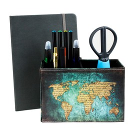 Emartbuy Cool Stationery Unique Gift Set with Pen Stand Journal Highlighter Mechanical Pencil Ballpoint Pen Crystal Pencil Scissors in Ribbon