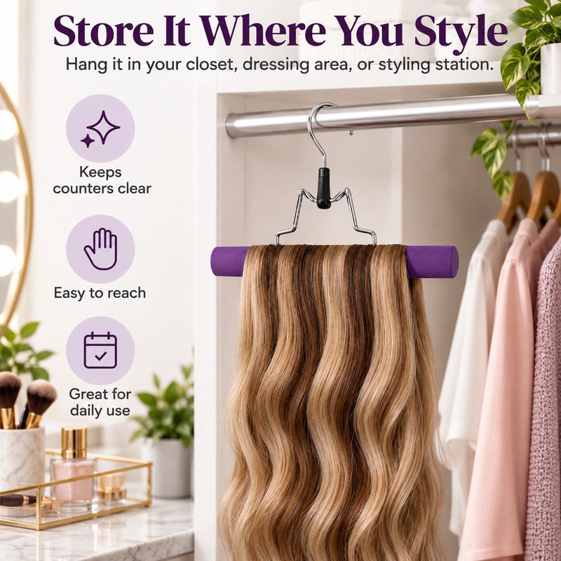 Wig Hanger for Hair Extensions & Wigs – Wooden Storage