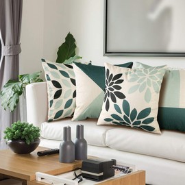 OTOSTAR Cushion Covers 60x60cm Nordic Linen Like Set of 4 Stylish Cute Pattern Cotton Linen Linen Cushion Cover for Sofa Back Cover Decorative Pillow Cover (Green, 60x60)