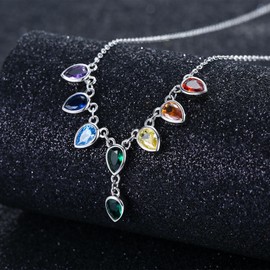 YEESIA 7 Chakra Necklace for Women, 925 Sterling Silver Yoga Chakra Necklace, Healing Balance Necklace, Chakra Gift, Spiritual Jewelry for Women and Mothers, Sterling Silver, Cubic Zirconia
