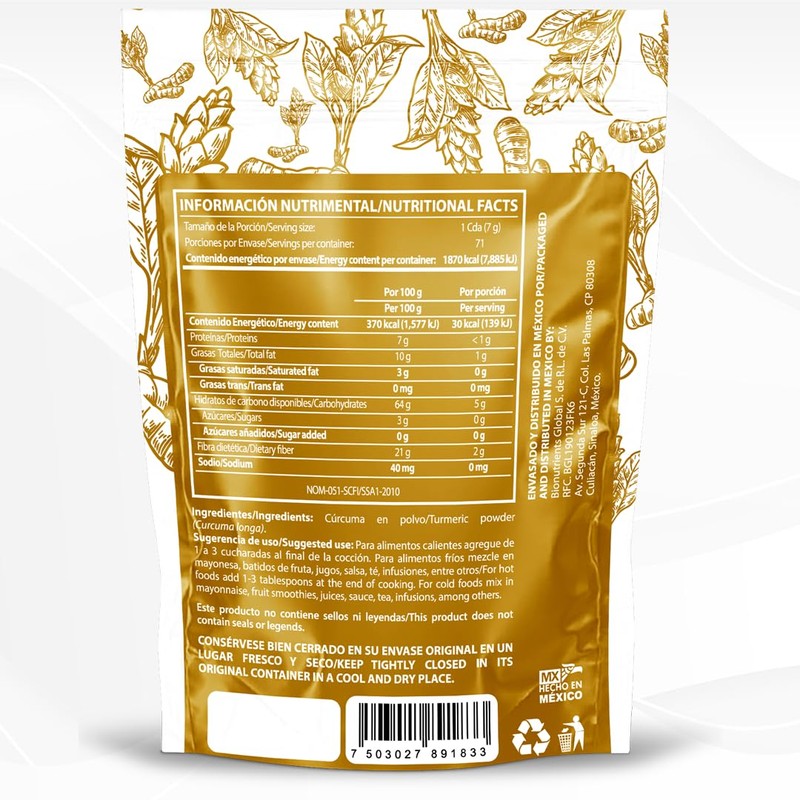 CURCUMA POLVO 500G SUPER FOODS WELLTHY