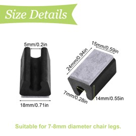 UFURMATE Chair Pads 30Pcs Plastic Chair Leg Floor Protectors with Felt Pads 8mm U Shaped Chair Tube Floor Protectors Non-Slip Rectangle Chair Legs Tips Caps for Round Sled Base Chair Leg (Black)