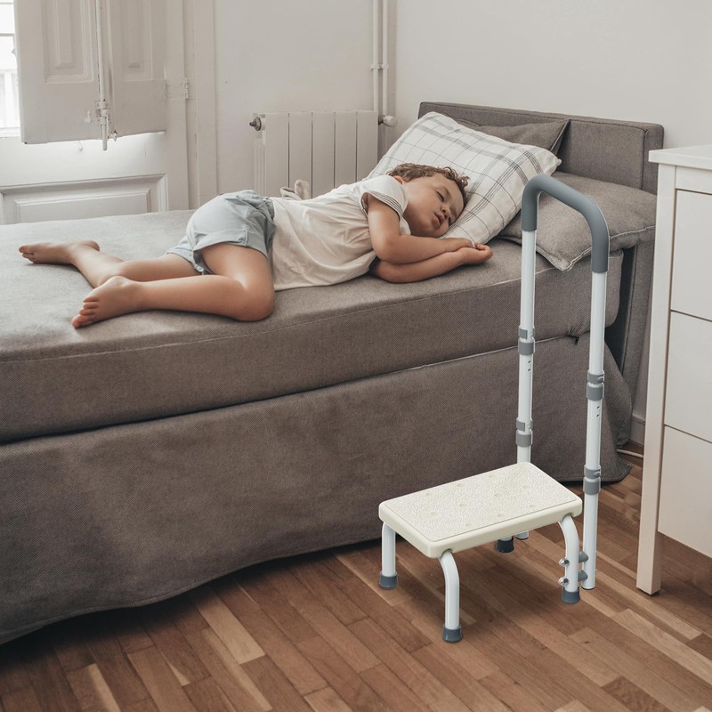 Step Stool with Handles for Elderly-Bed Stools with Adjustable Handrails