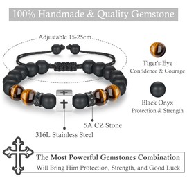 Gneckrine 16th Birthday Gifts Boys, Birthday Gifts for Teenage Boys, Birthday Present for Son Grandson Nephew, Black Beaded Bracelets Cool Stuff
