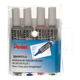 Pentel Maxiflo MWL6 Pack of 4 Whiteboard Markers with Chisel Tips Large Black/Blue/Red/Green