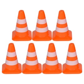 NUOBESTY 7pcs Mini Traffic Cones, 0.98inch Kids Traffic Signs Miniature Sports Training Roadblock Cones Toy Small Street Signs for Construction, Theme Party Sports Activities