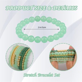 Ornaland 10 Pcs Beaded Bracelets Natural Stone Bracelet Crystal Bracelet for Women Gold Stretch Bracelets Women 14K Gold Stackable Bracelets Set(Green)