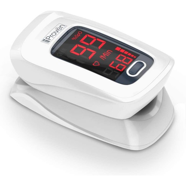 iProven Pulse Oximeter with Heart Rate Monitor on Fingertip, Oxygen Saturation Oximeter, Includes Batteries, Case and Lanyard, OXI-27White
