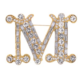 FAIRYGATE Women's Brooches & Pins Bling Jewelry Large Statement M Crystal Script Monogram Letters Alphabet Initial Scarf Lapel Brooch for Women Gold Plated B1649