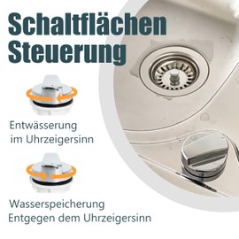 Gekufa Strainer Basket Eccentric Valve with Rope Rotary Eccentric, Drain Fitting Sink - G1-1/2 Inch - Diameter 114 mm for Sink / Dishwasher