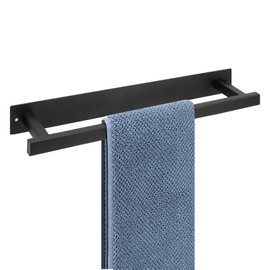 BathAce Self Adhesive Towel Bar, 16 Inch Square Towel Racks for Bathroom Wall Mounted SUS304 Stainless Steel Towel Hanger for Kitchen, No Drill or Screw-Mounted Towel Holder (Matte Black)