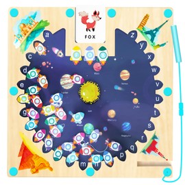 LDUMODUW Montessori Toy from 3 4 5 Years Girls Boys Children Rocket Magnetic Game Maze Wooden Toy 26 Letters Children's Toy Colours Educational Games Busy Board Gift for Christmas