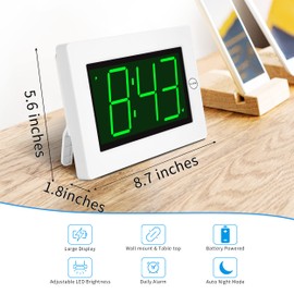 KWANWA LED Digital Clock, Alarm Clock, Wall Clock, 3" LED Digit Display, Adjustable Brightness, Auto Night Mode, Auto Alarm Volume Increasing, Wall-Mount & Table-top, Alarm Clock for Bedroom