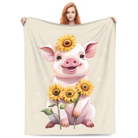 amepay Cute Pig Sunflower Blanket Gifts for Adults Kids Cartoon Piggy Piglet Flannel Throw Blankets Soft Comfy Lightweight for Home Decor Couch Bed Sofa 60x50 Inches