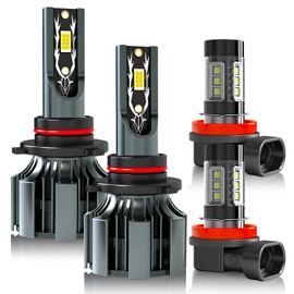 JEAZONFA Fit For Ford Explorer (2011 2012 2013 2014 2015) Light Bulbs, Hi/Lo Beam Bulbs+ Fog Lights Bulbs Kit, 6500K White, Plug and play, Pack of 4