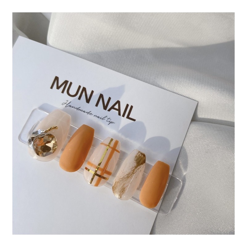 MunNail Caramel Check - Square / MunNail 캐러멜체크 - 스퀘어