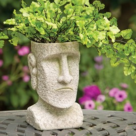 Bits and Pieces - Easter Island Head Statue Planter - Large Garden Decorations - Polyresin Sculpture - Indoor/Outdoor Moai Statue Planter - Moai Head Urn for Plants - 8.75" Tall