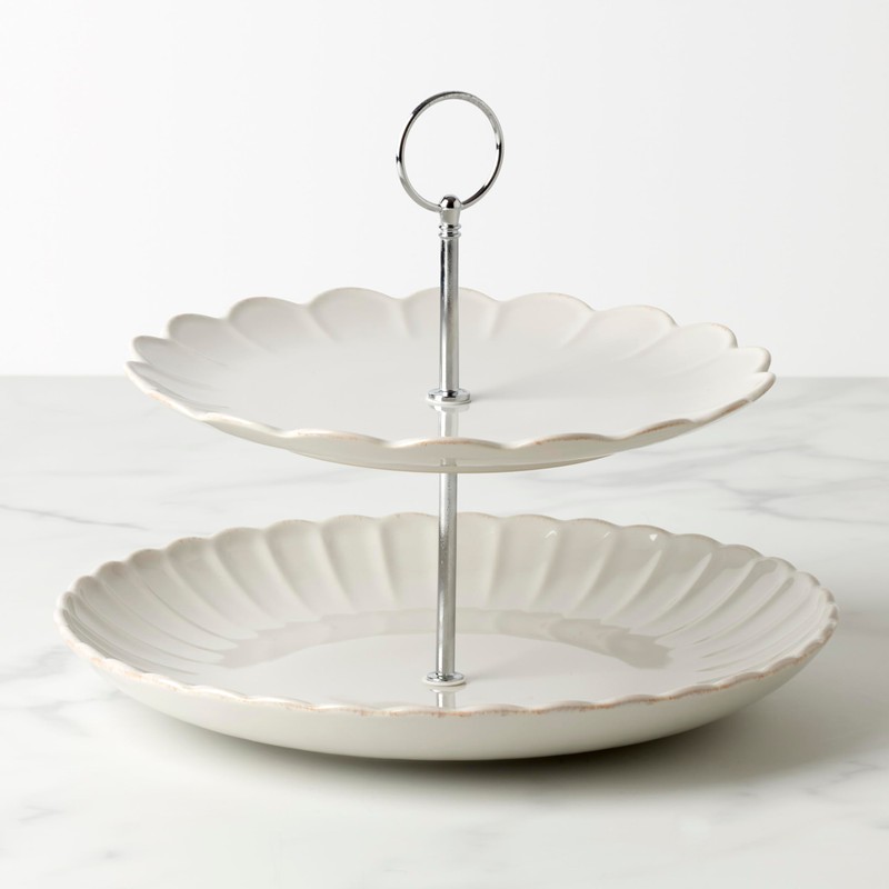 Lenox 897195 French Perle Scallop White 2-Tier Server