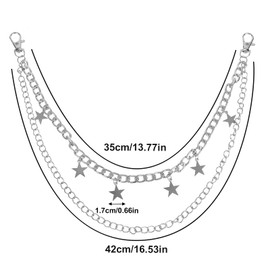 KALIONE Hip Hop Pants Chain for Women, Vintage Star Jean Chain Y2k Waist Chain Layered Star Belt Chain Pocket Goth Chain for Women Girls Keychain Wallet Pants Boots Body Accessories, Silver