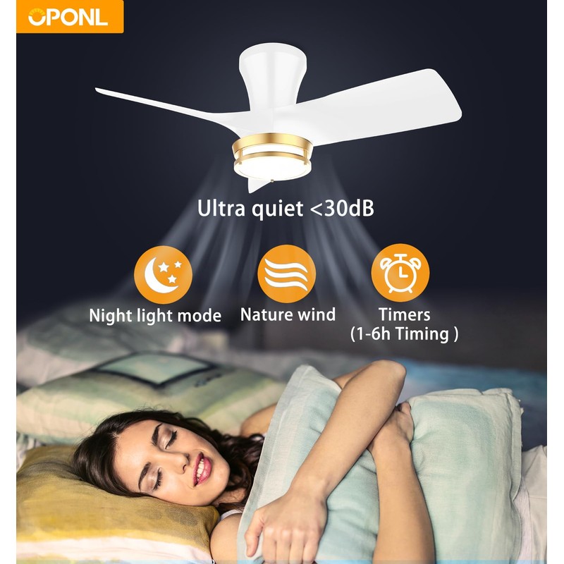 OPONL 30" White low profile Ceiling Fan with Light, with
