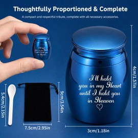 Premium Mini Keepsake Urn for Human & Pet Ashes, Small Aluminium Memorial Ash Storage with Waterproof Seal, Includes Filling Spoon & Velvet Pouch for Funeral Cremation (Blue)