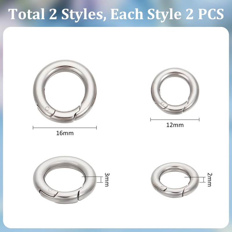 UNICRAFTALE 2 Sizes 4 Pcs Spring Gate Rings Stainless Steel