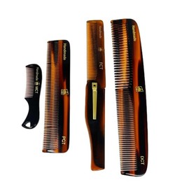 Juego de peine de concha de tortuga hecho a mano – Paquete de 4 peines de dientes finos premium para hombres y mujeres – Incluye bolsillo, plegable, a