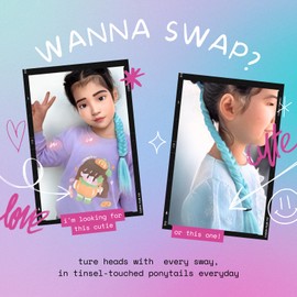 Blue Ponytail Extension, 20 inch Colored Hair Extensions Colorful Tinsel Ponytail Extension, Crazy Hair Day Festival Hair Extensions, Rave Hair, 2 Packs Wacky Hair