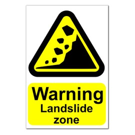 Warning Landslide Zone Warning Stickers - Pack of 10 Peel and Stick Decals, 100mm x 66mm Laminated for Outdoor and Indoor Use, Effective Hazard Sign for Safety and Alert
