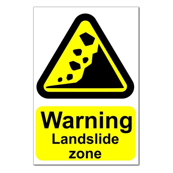 Warning Landslide Zone Warning Stickers - Pack of 10 Peel