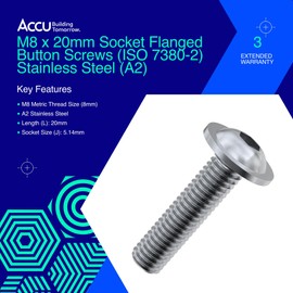 Accu - M8 x 20mm Socket Flanged Button Screws (ISO 7380-2) - Stainless Steel (A2) (Pack of 10)