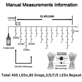 YEGUO 33ft 400 LED Icicle Lights Outdoor, 80 Drops Icicle Christmas Lights Connectable, 8 Modes Warm White Xmas Icicle Lights with Timer Indoor