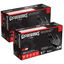 Guantes de nitrilo GLOVEWORKS XL negros para cocinar, preparación de alimentos, desechables, 5 mil, para limpieza profesional, 2 cajas de 100