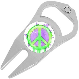 NewCharms Watercolor Peace Sign Golf Ball Marker Divot Repair Tool Bottle Opener