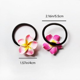 6pcs Plumeria Hair Ties Hawaiian Flower Hair Ties,Soft Hair Ring Flower Hair Rope Black Rubber Band Flower Hair Bands for Women and Girls