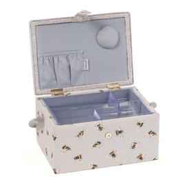 Hobby Gift Sewing Box, Wood/Fabric, Embroidered Bee, Medium