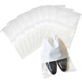 Sea Posh Non-Woven Drawstring Bag with Clear Window Shoe Storage Case, white