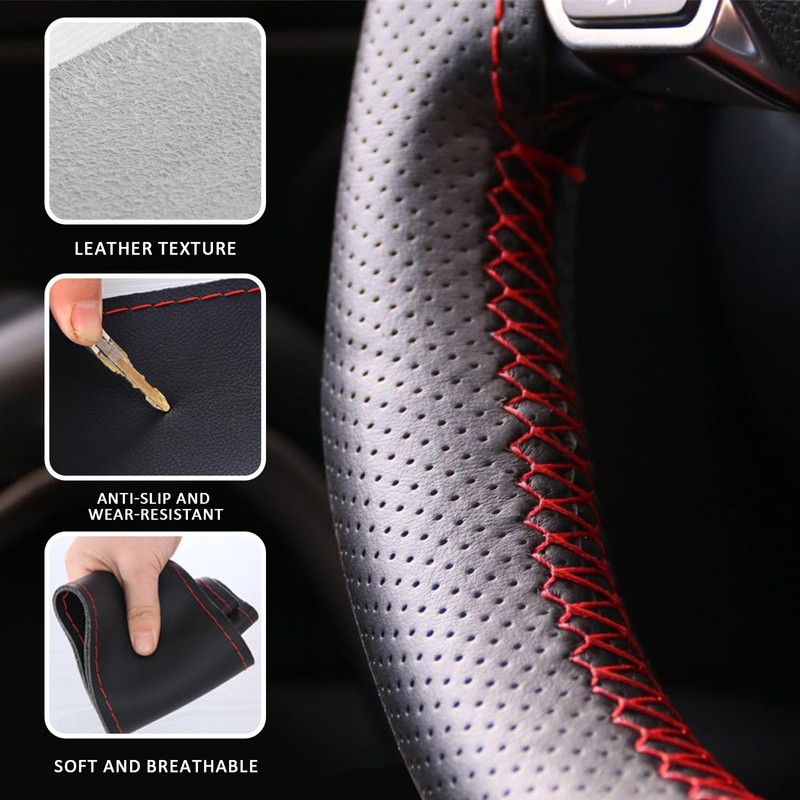 Hbxdeco Leather Steering Wheel Cover, DIY Sewing with Needle &