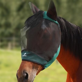 CareMaster Horse Fly Mask Large Space Breathable UV Protection Equine Mask with Reflective Features on Ears Hunter Green M