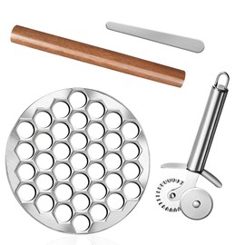 Worldity Ravioli Dumpling Mold, Food Grade Safe Dumplings Maker, Russian Pelmeni Maker with 37 Holes Double, Pastry Ravioli Wheel Cutter and Roller Pin for Making Dumplings Ravioli