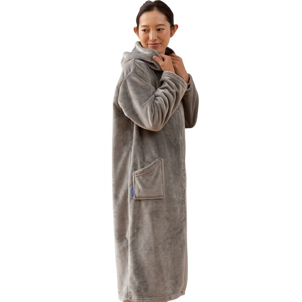 Niceday mofua 48476413 Wearable Blanket, Gray, Size M: Length 41.3 - 43.3 in. (105-110 cm), Premium Microfiber Loungewear, Unisex, Also Keeps Ears Warm, Hooded, Button Type, 11th Anniversary, Anti-Static Treatment, Washable