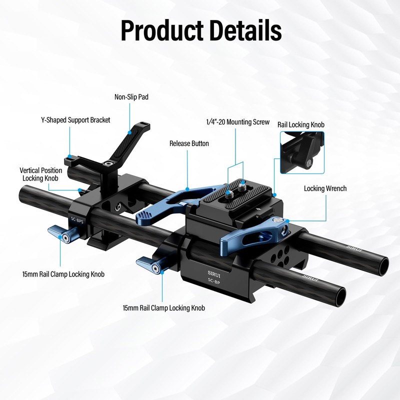 SIRUI 15mm Rod Rail Base Plate with Carbon Fiber Rods,